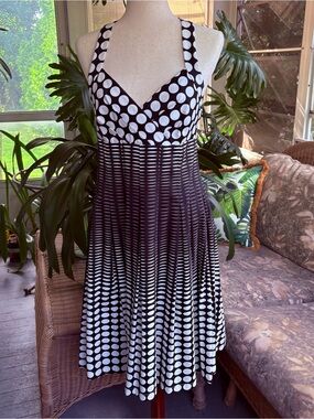 Calvin Klein Black & White Polka Dot Midi Dress